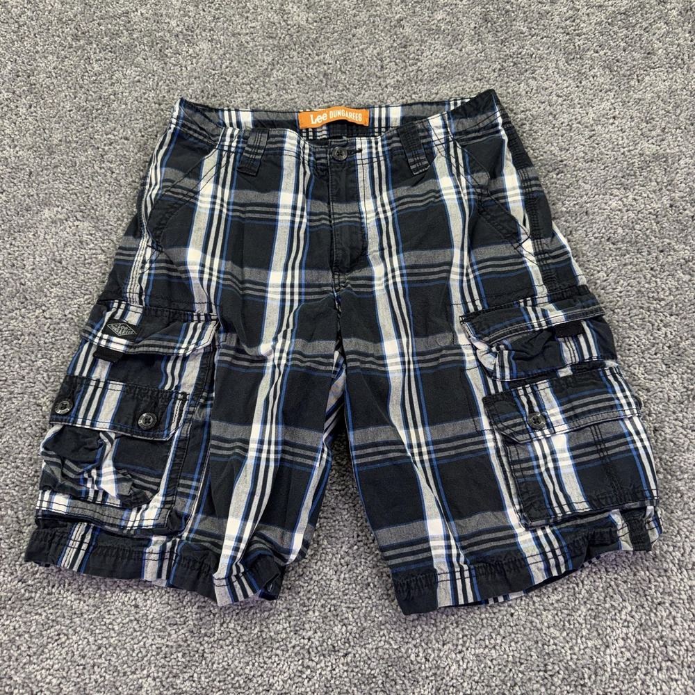 Lee Cargo Shorts Mens 30 Black Plaid Cotton Canvas Pockets Casual Summer Outdoor